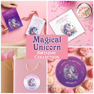 Cute Unicorn Floral Pink Purple Girl Birthday  Classic Round Sticker
