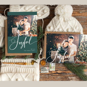 Joyful   Elegant Script and Photo Magnetic Card