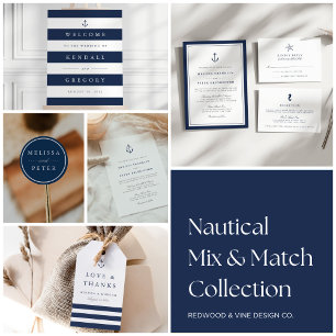 Nautical Navy & White Wedding Invitation   Anchor
