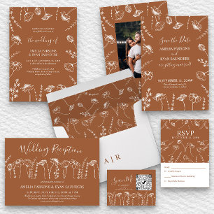 Burnt Orange Wildflower Sketch Framed Photo Save The Date
