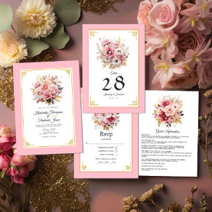Pink and Gold Floral Wedding Table Number