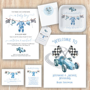 Car Racing Boy Clothesline Baby Shower Invitation