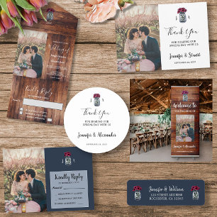 Rustic mason jar monogrammed photo Wedding All In One Invitation
