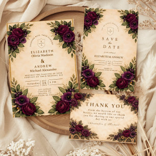 Burgundy Rose Autumn Wedding Invitation