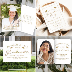 2026 Custom Photo White Gold Graduation Hand Fan