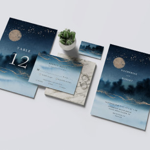 Blue Night Watercolor Landscape Wedding Invitation