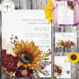 Rustic Summer Sunflowers Burgundy Floral Reception Enclosure Card