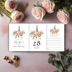 Blush Pink & Rose Gold Floral Unicorn Baby Shower Table Number