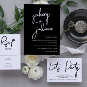 Stylish Let's Party Black White Wedding Reception Invitation
