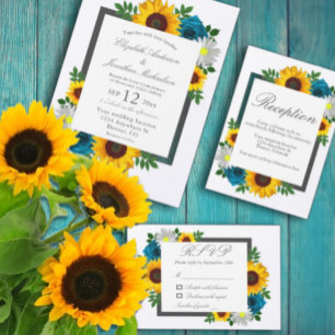 Sunflower Rose Daisy Floral Wedding Invitation