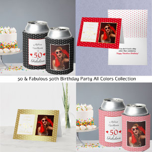 50 and Fabulous Photo Red 50th Birthday Black WH Invitation