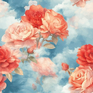 Classics - Angelic Pink & Red Roses in soft clouds Postcard