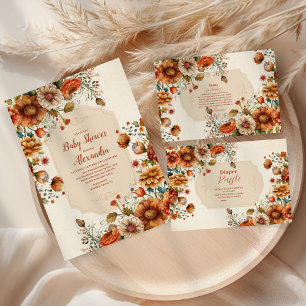 Rust Terracotta Flowers Baby Shower Books for Baby Enclosure Card