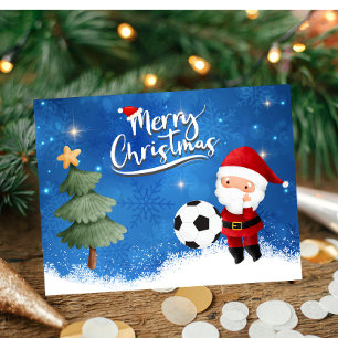 Soccer Christmas with football and Santa Hat Ceramic Tree Decoration