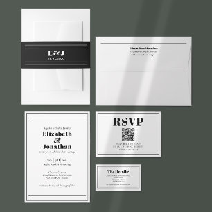 Minimalist Black and White Wedding Invitation Belly Band
