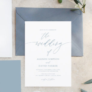 Elegant Dusty Blue Calligraphy Wedding All In One Invitation