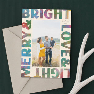 Colourful Merry and Bright Love and Light Holiday Note Card