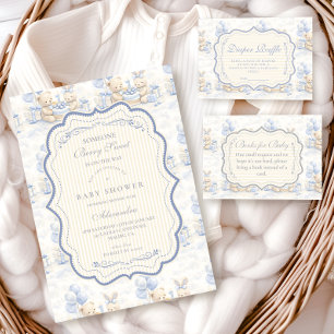 Blueberry Teddy Bear Toile Diapper Raffle Enclosure Card