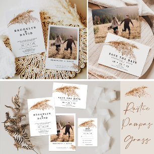Modern Rustic Boho Pampas Grass Rehearsal Dinner Invitation
