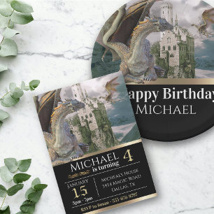 Bronze Dragon Mediaeval Castle Metallic Birthday  Paper Plate