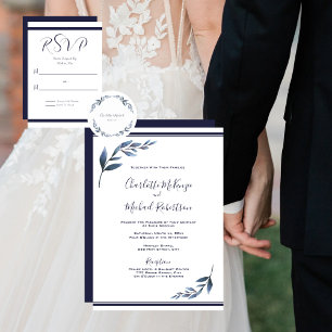 Navy and White Floral Leaf Wedding Guest Book