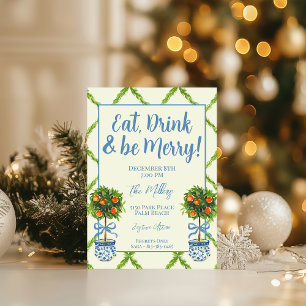 Chinoiserie Orange Citrus Topiary Christmas Party Invitation