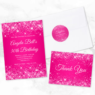 Glittery Hot Pink 40th Birthday Thank You Card