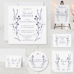 Dark Blue Vines & Flowers Bridal Shower Invitation