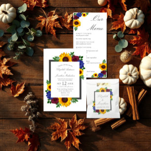 Sunflower Rose Floral Wedding Reception Card