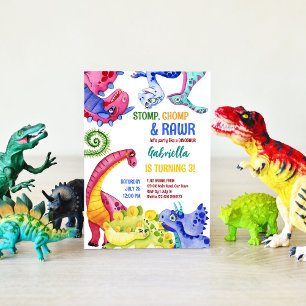 Colourful dinosaurs kids birthday budget invitatio