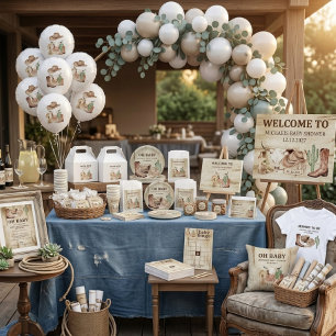 Wood Cowboy Baby Shower welcome backdrop Tapestry