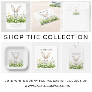 Cute White Easter Bunny and Florals Personalised