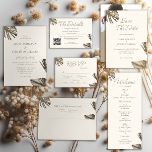 Elegant Gold Leaf Champagne Ivory Wedding Invitation