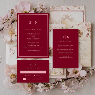 Minimal Chic Burgundy Pink   Wedding Guest Details Enclosure Card