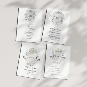 Lakeside Monogram Laurel Crest Wedding Invitation