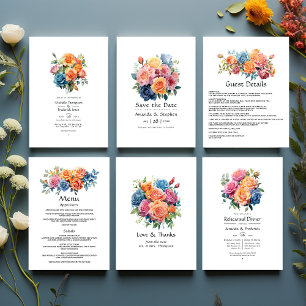 Blue, Pink, Orange, and Green Rehearsal Dinner Invitation