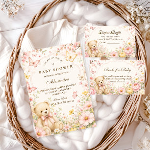 Whimsical Floral Teddy Bear Baby Shower Napkin