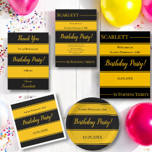 Elegant Black And Gold Stripes Luxury Birthday Invitation