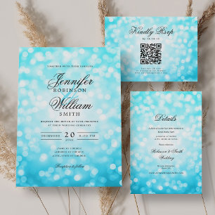 Elegant Script Wedding Turquoise Bokeh Lights  Save The Date