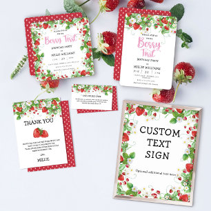 Girl Strawberry Berry First Birthday Party Invitation