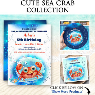 Crab Pool 1st Birthday Party Boy Custom Age  Invitation