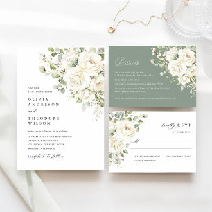 Sage Green White Floral Wedding Accommodation Enclosure Card