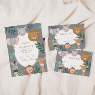 Wild One Boys' Safari Blue 1st Birthday Invitation