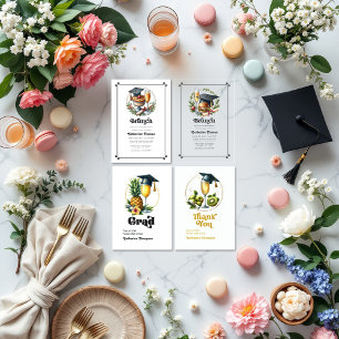 Retro Vintage Tropical Brunch Graduation Photo Announcement