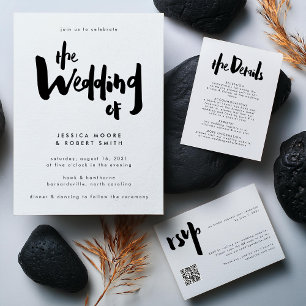 Bold Edgy Modern Black Brush Script Wedding Invitation