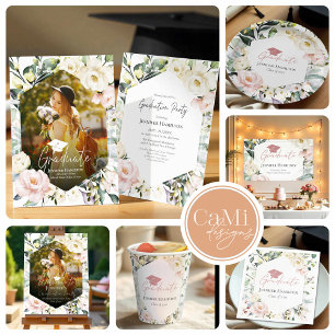 Boho Greenery Floral Frame Photo Graduation Party Invitation