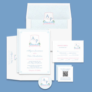 Preppy Pink Blue Wedding Crest Meal Choice RSVP Enclosure Card