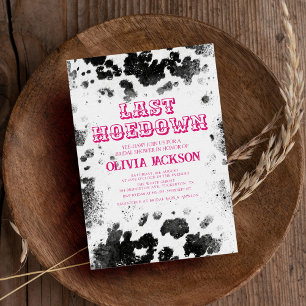 Hot Pink Western Chic Cow Print Bachelorette Party Invitation