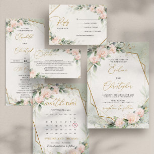 Boho blush pink roses and eucalyptus we still do invitation