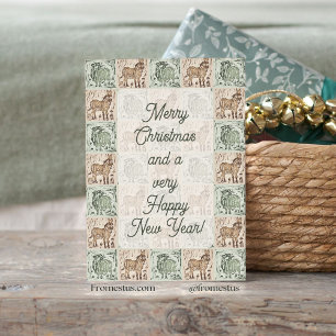 Block Print Sheep Donkey Quilt - Green Brown. Paper Plate